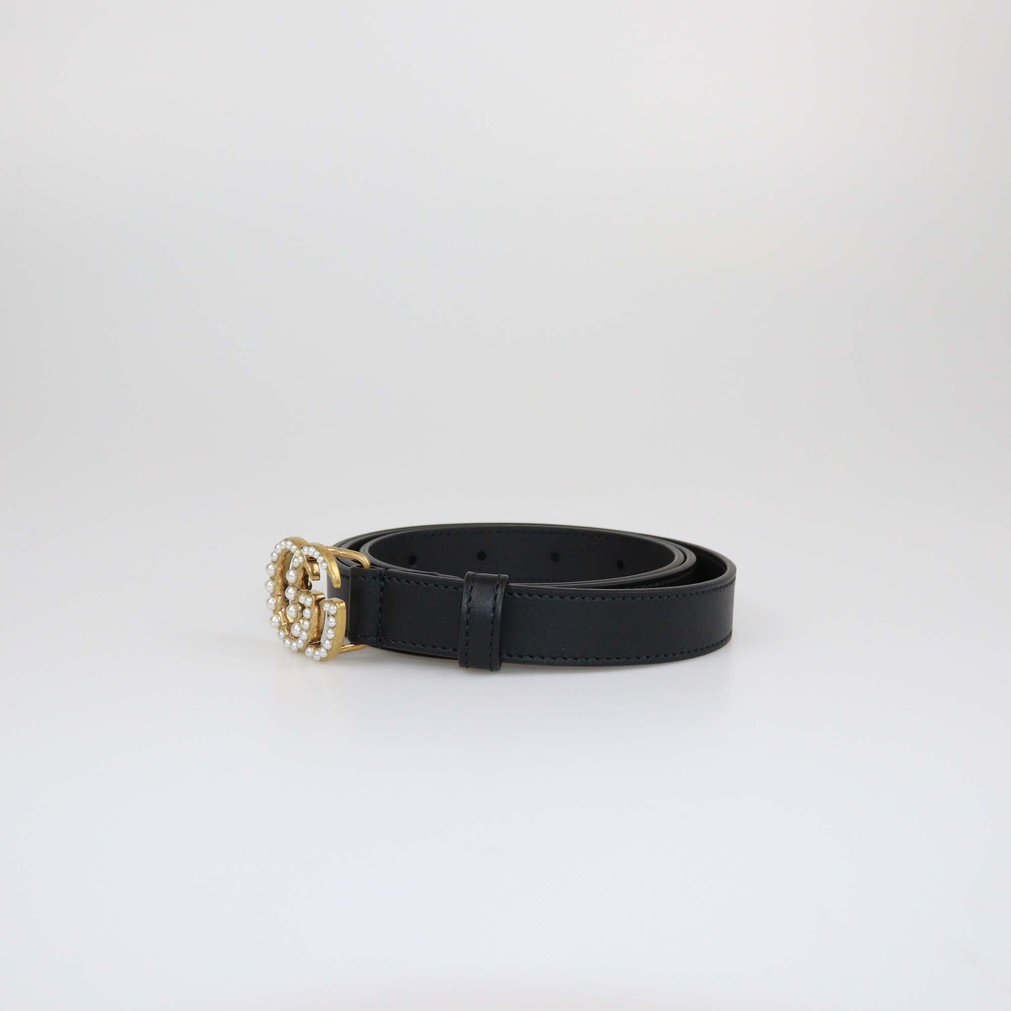 Gucci Black Pearl Double G Belt Womens Gucci 