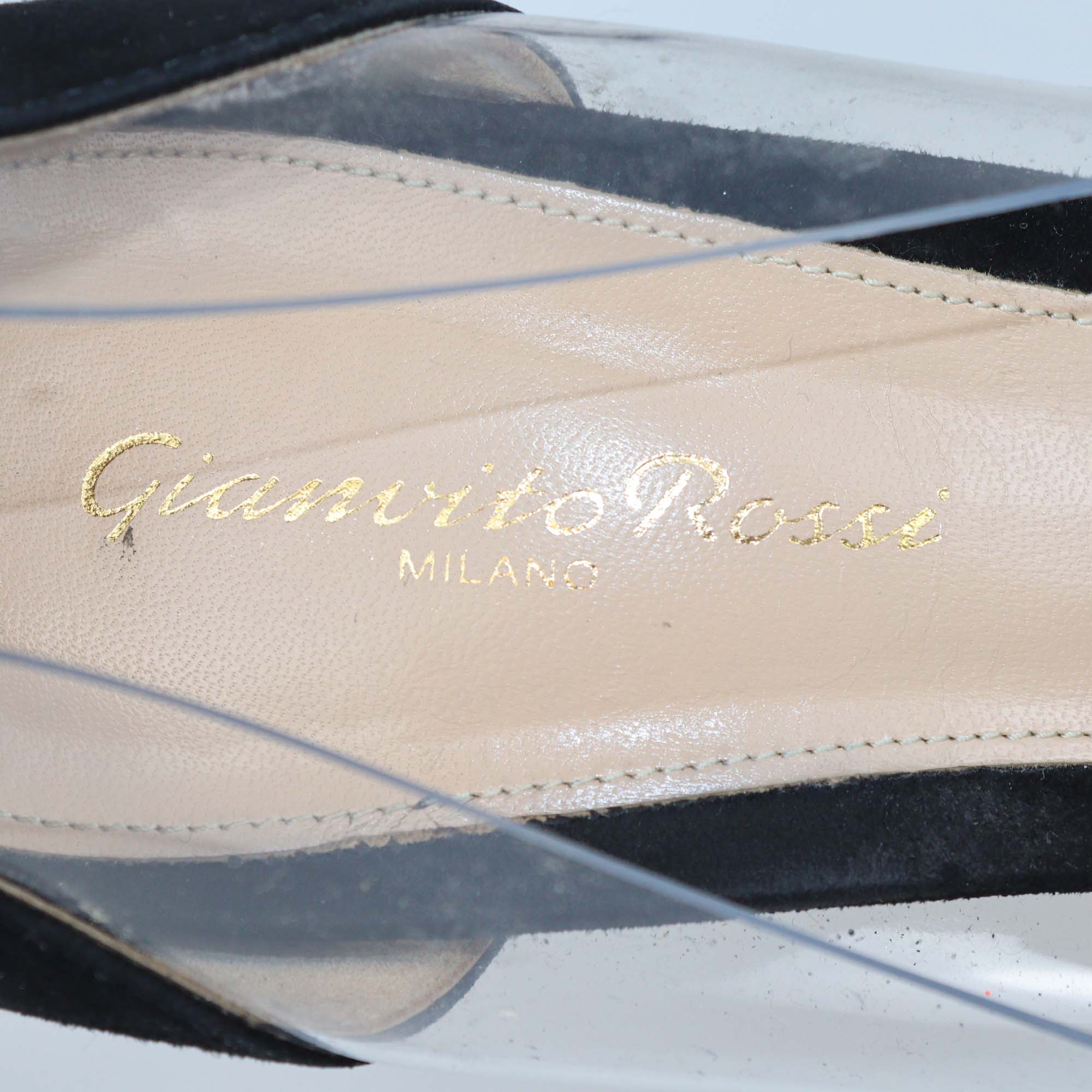 Gianvito Rossi Black/Clear PVC and Suede Plexi Pointed Toe Pumps