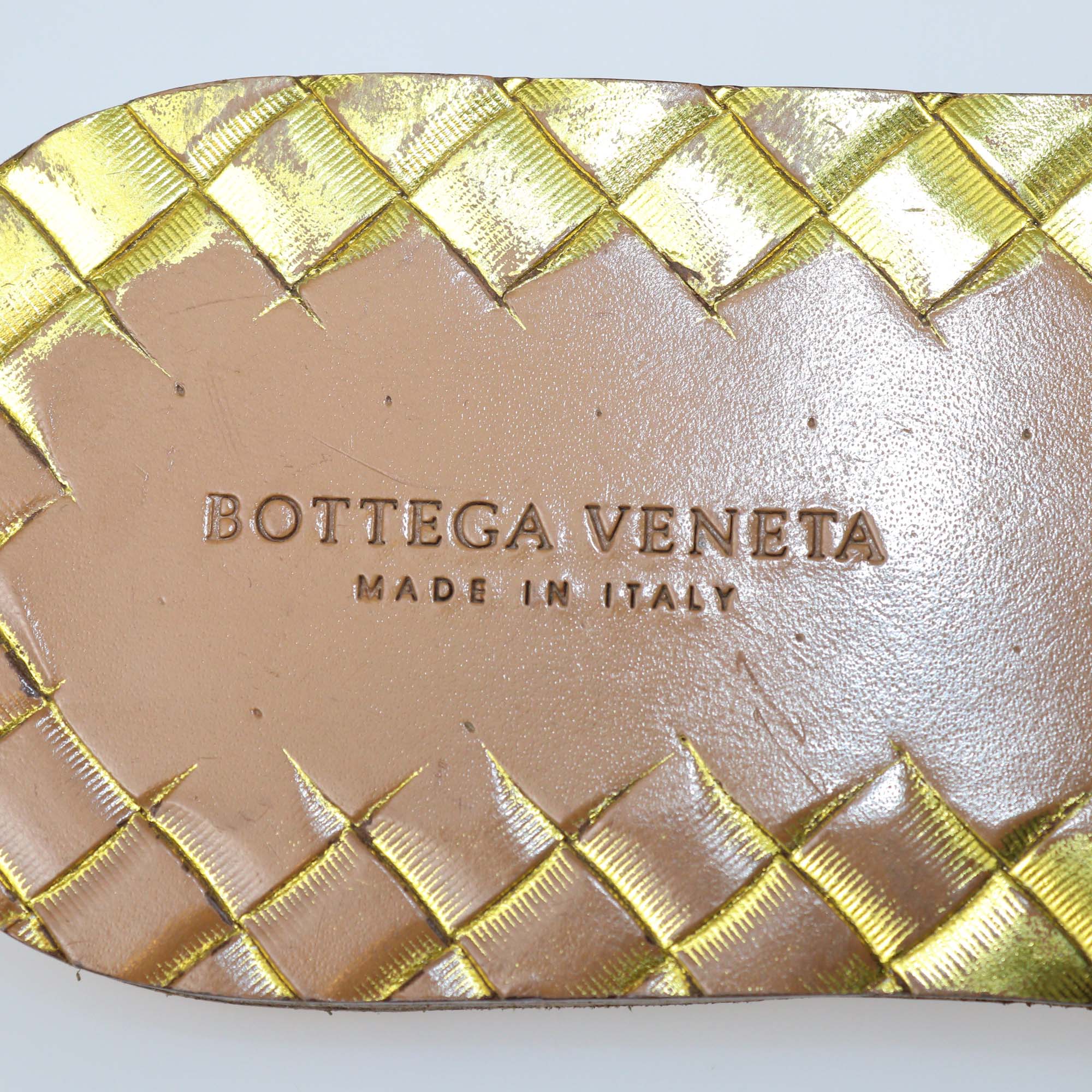 Bottega Veneta Gold Intrecciato Leather Ravello Flats