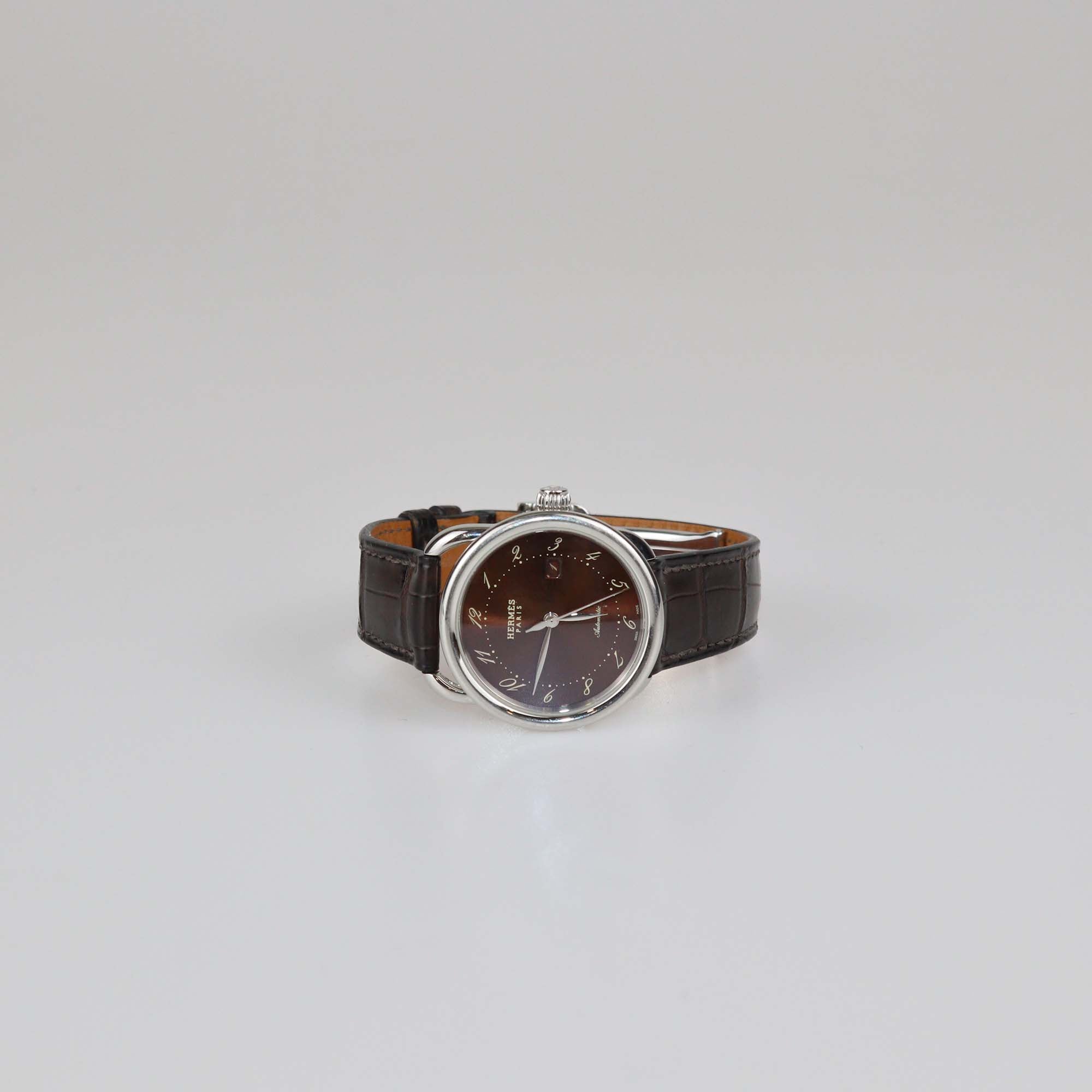Hermes Brown Stainless Steel Alligator Leather Arceau 32 mm Watch