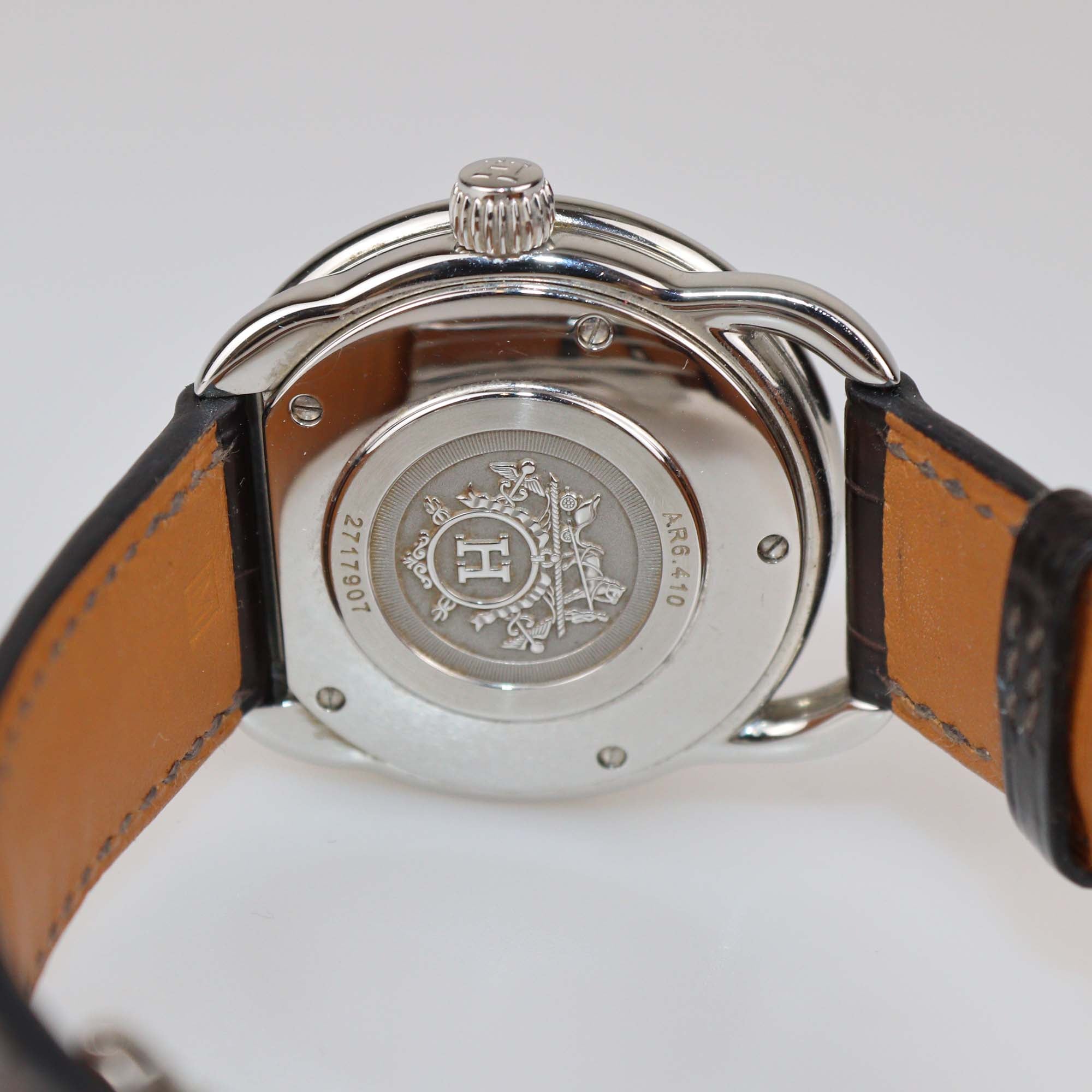 Hermes Brown Stainless Steel Alligator Leather Arceau 32 mm Watch