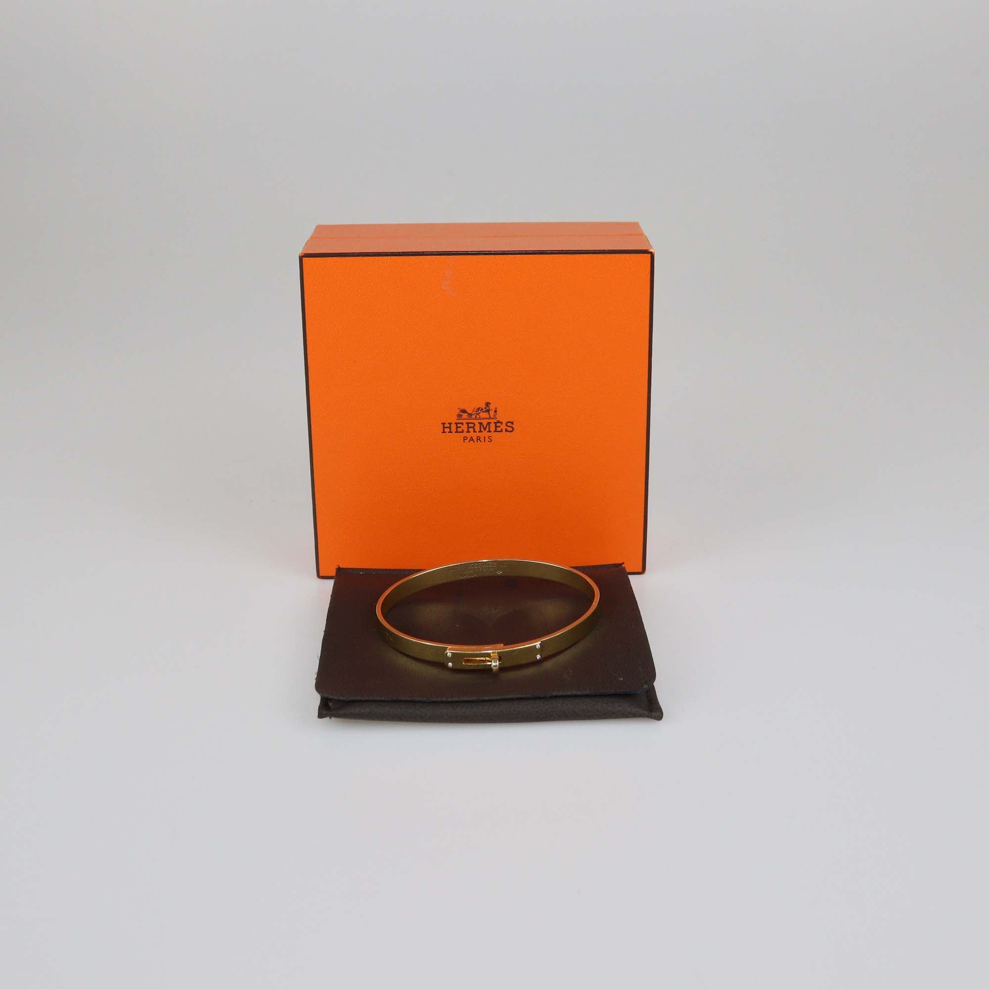 Hermes 18K Yellow Gold Diamond Small Model Kelly Bracelet Size Large