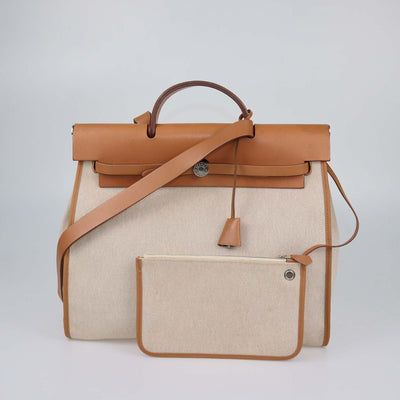 Hermes Beige/Naturel Canvas and Vache Leather Herbag Zip 39 Bag