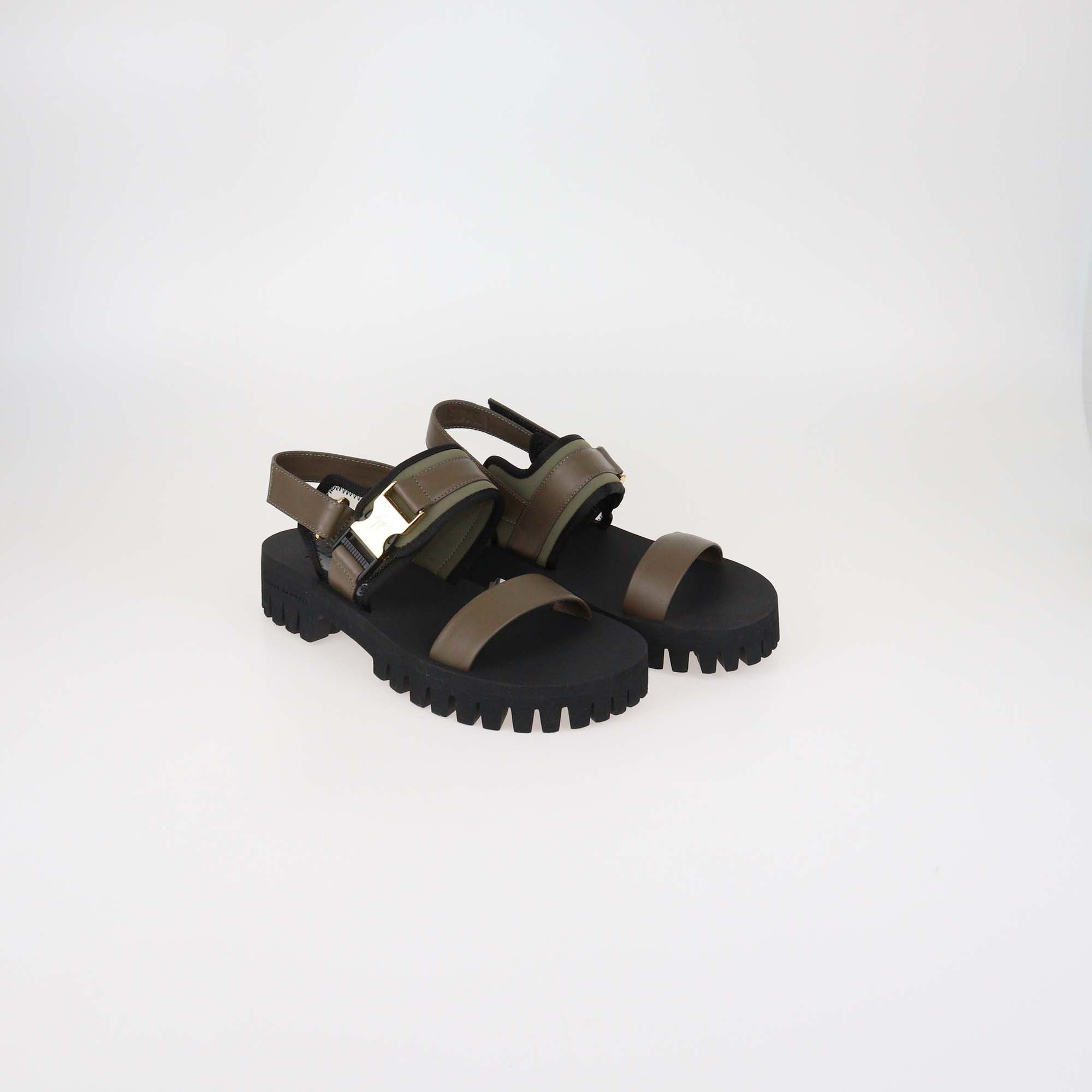 Guiseppe Zanotti Olive Green Leather and Technical Fabric Mederic Sandals