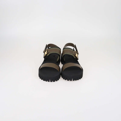 Guiseppe Zanotti Olive Green Leather and Technical Fabric Mederic Sandals
