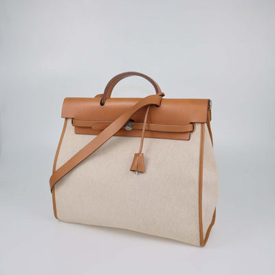Hermes Beige/Naturel Canvas and Vache Leather Herbag Zip 39 Bag