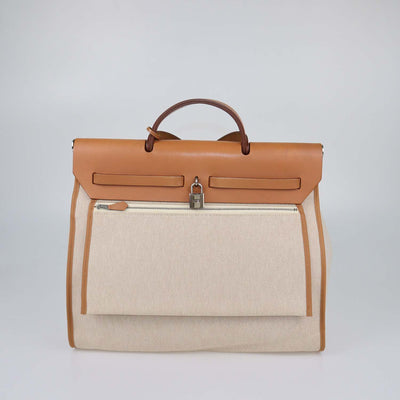 Hermes Beige/Naturel Canvas and Vache Leather Herbag Zip 39 Bag
