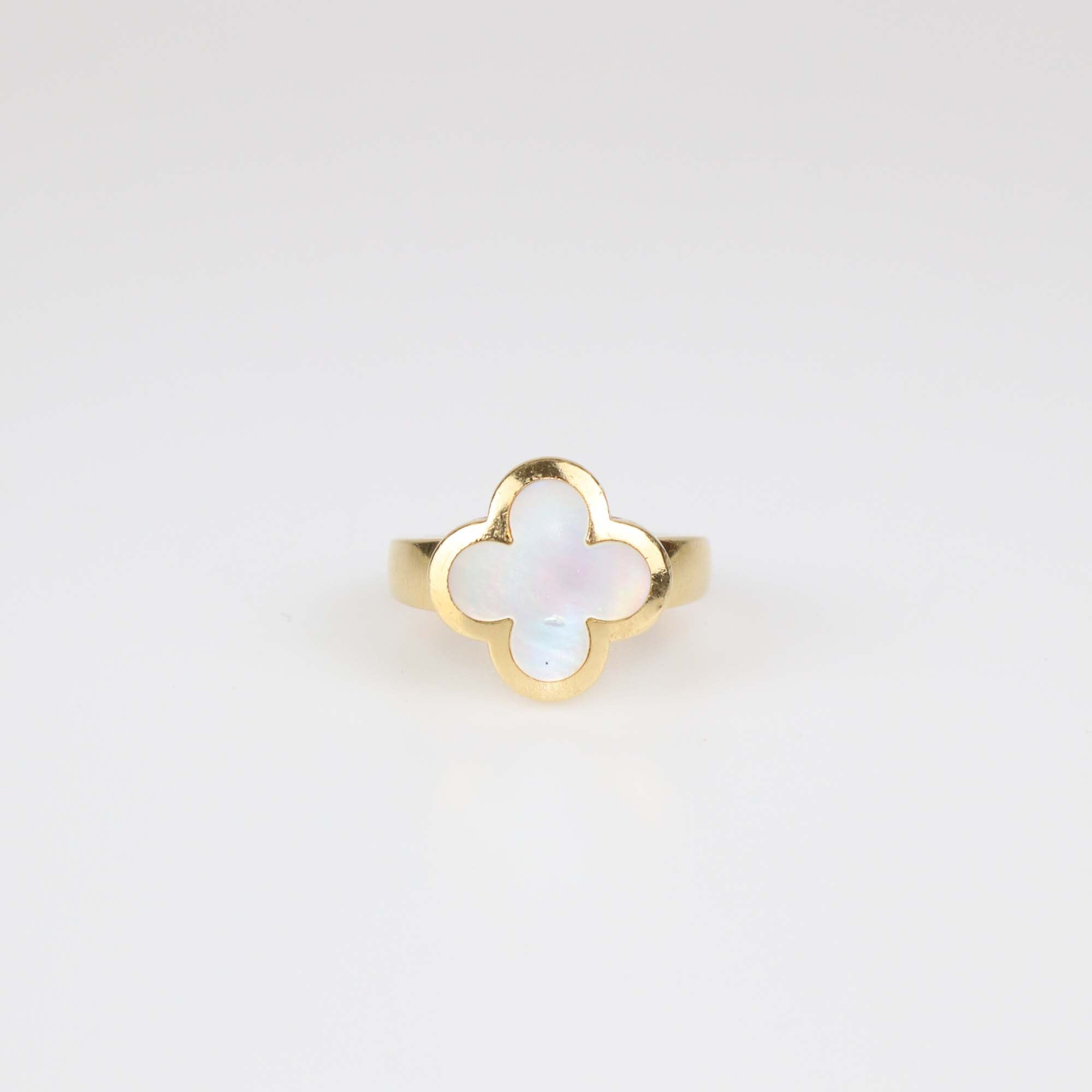 Van Cleef & Arpels 18K Yellow Gold Pure Alhambra Mother Of Pearl Ring Size 54