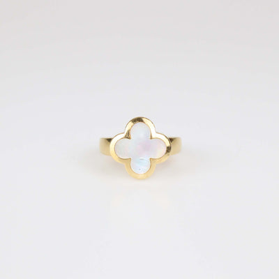 Van Cleef & Arpels 18K Yellow Gold Pure Alhambra Mother Of Pearl Ring Size 54
