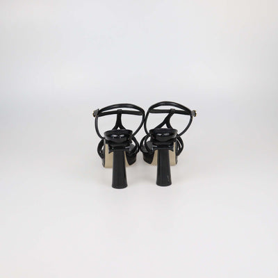 Chanel Black Patent Leather Parthenon Grecian Platform Sandals