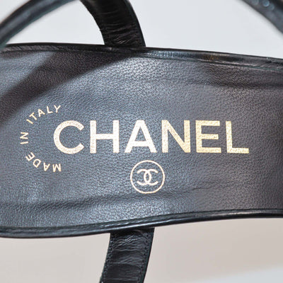 Chanel Black Patent Leather Parthenon Grecian Platform Sandals