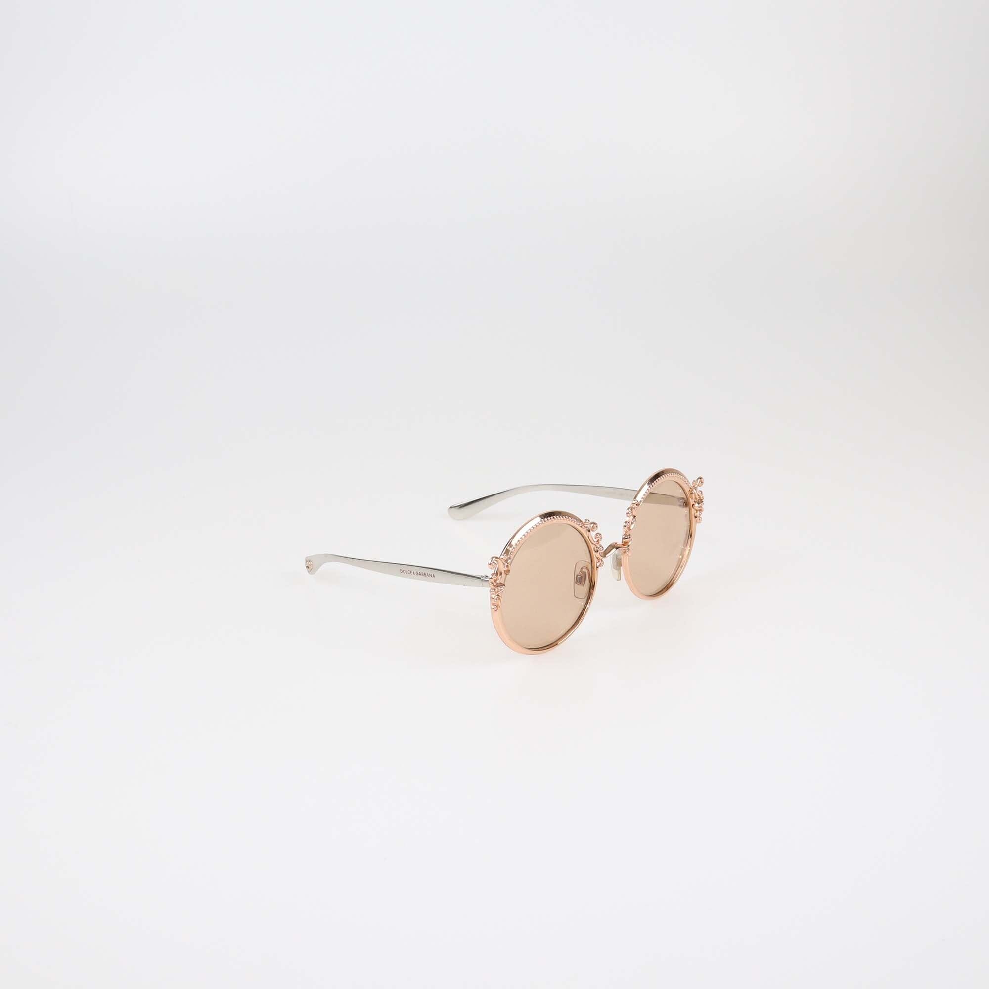 Dolce & Gabbana Rose Gold/Brown Round Sunglasses Womens Dolce & Gabbana 