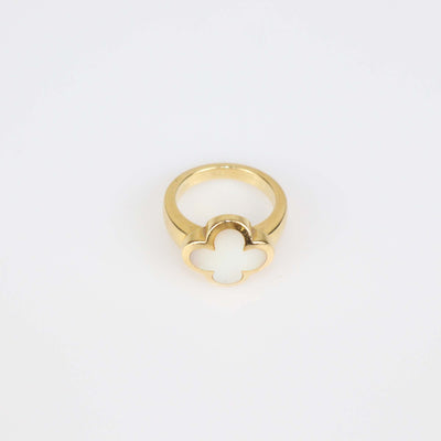 Van Cleef & Arpels 18K Yellow Gold Pure Alhambra Mother Of Pearl Ring Size 54