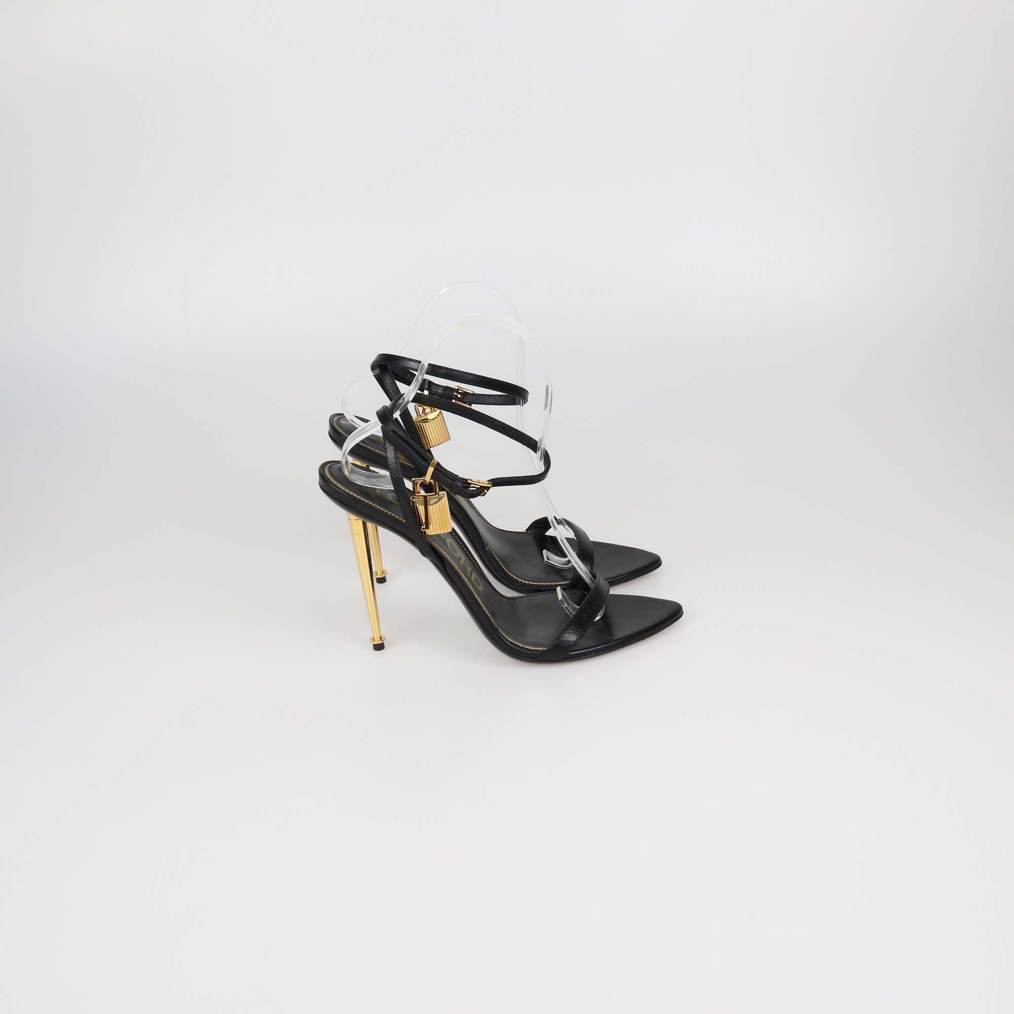 Tom Ford Black Leather Padlock Ankle Strap Sandals