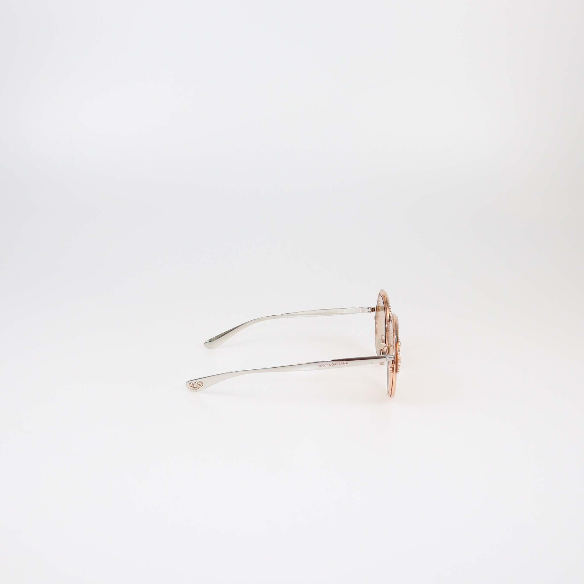 Dolce & Gabbana Rose Gold/Brown Round Sunglasses Womens Dolce & Gabbana 