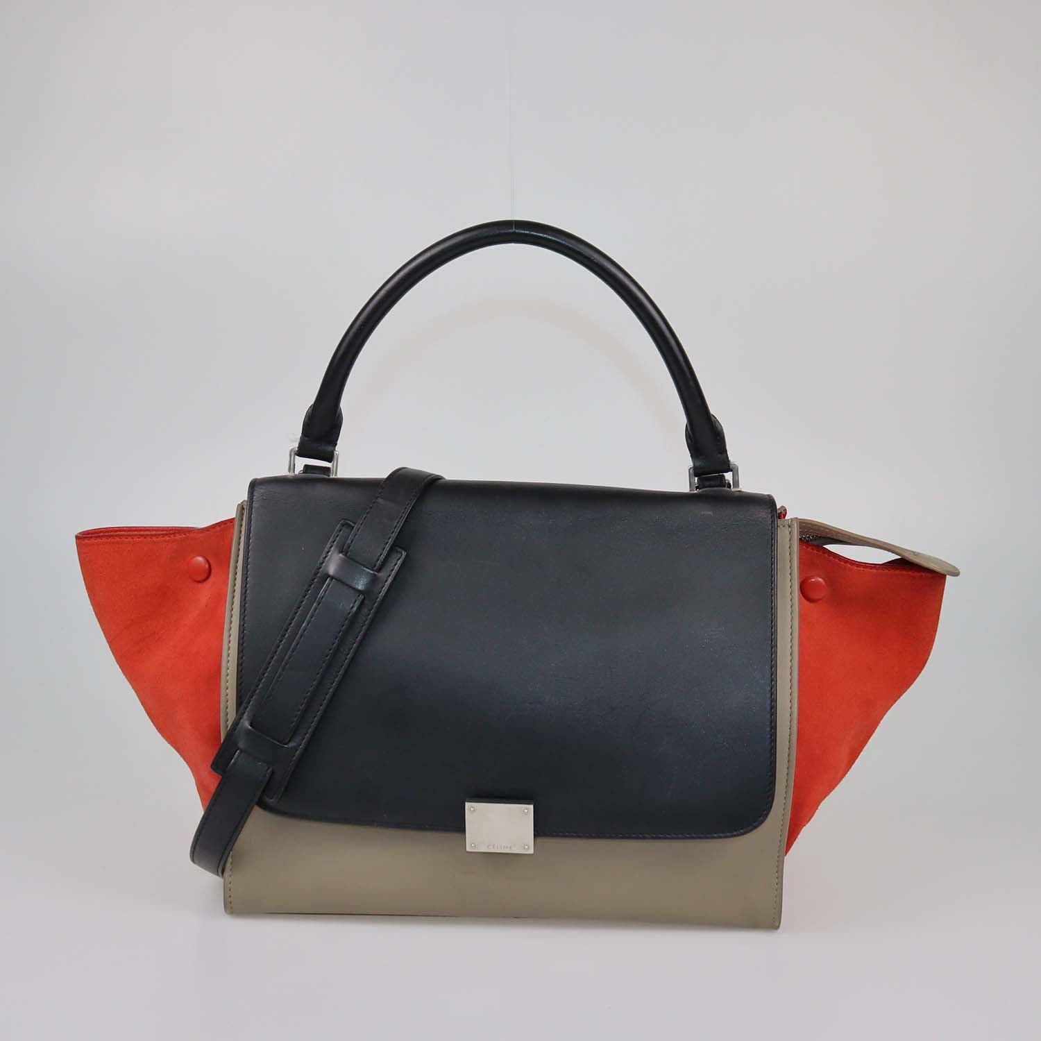 Celine Tricolor Leather and Suede Medium Trapeze Bag