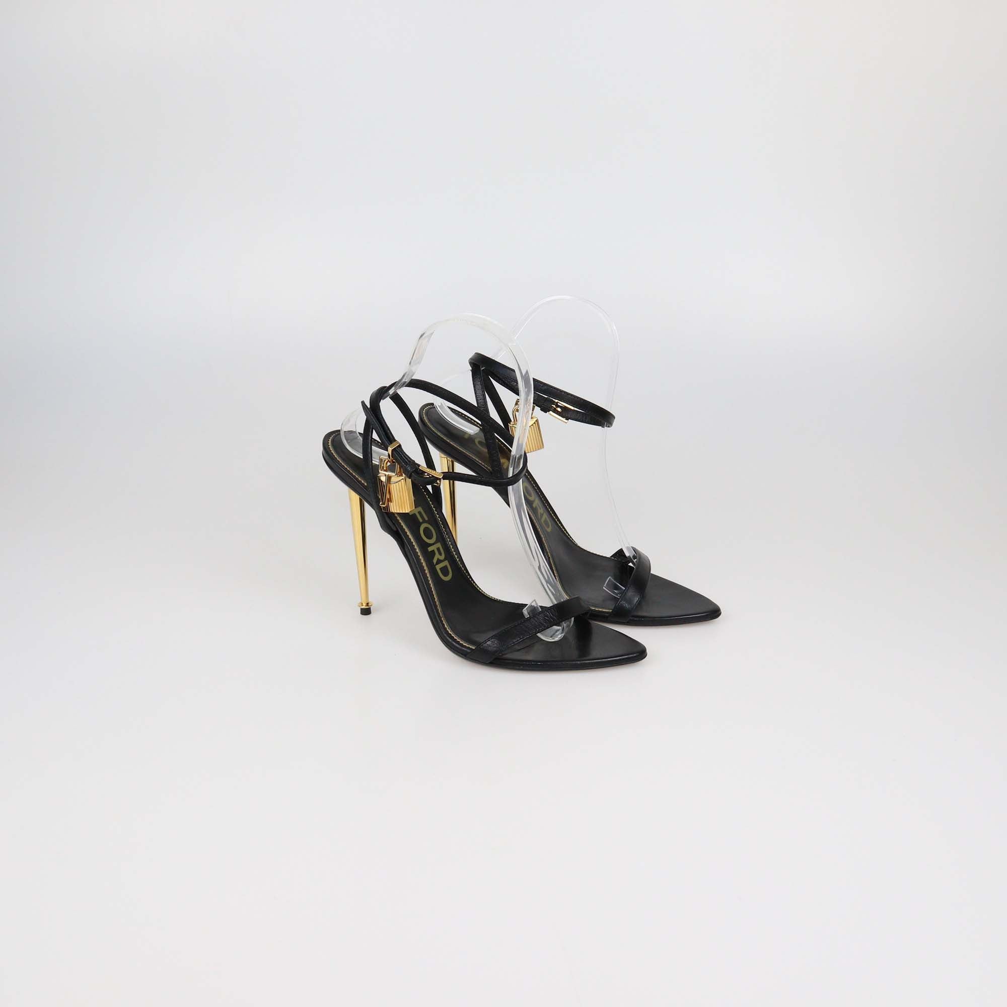 Tom Ford Black Leather Padlock Ankle Strap Sandals