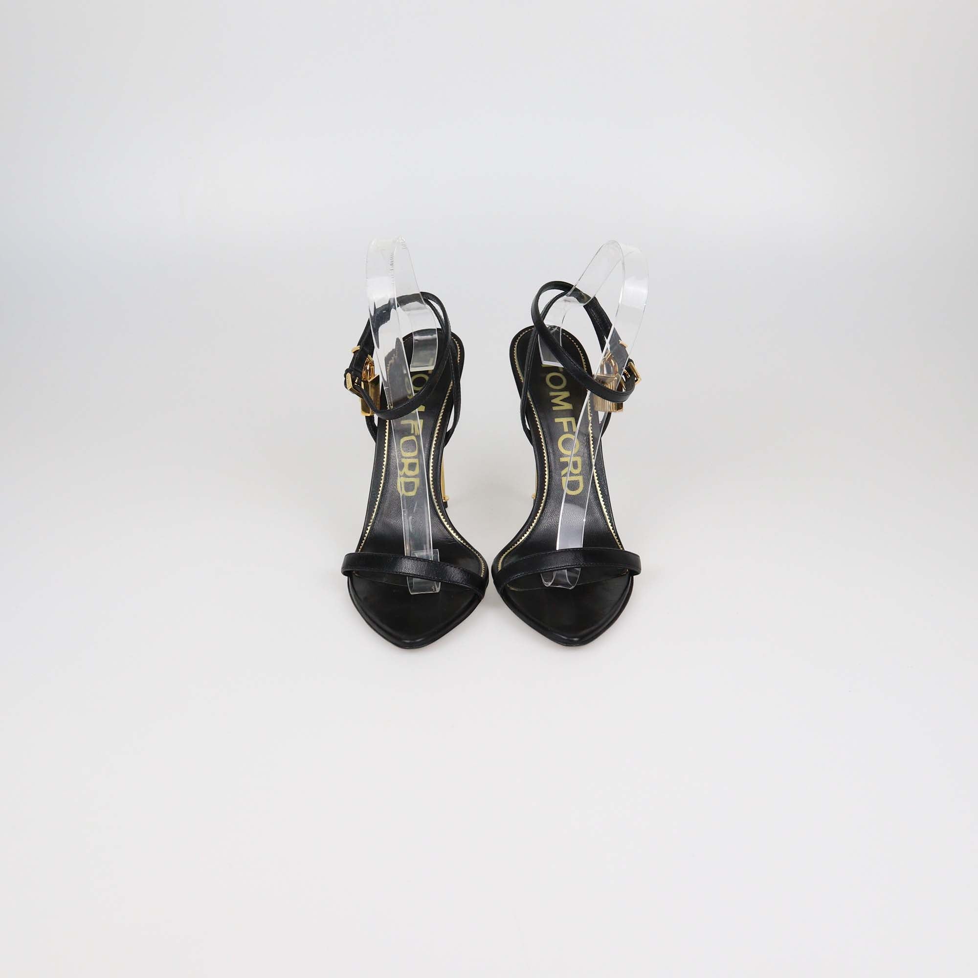 Tom Ford Black Leather Padlock Ankle Strap Sandals