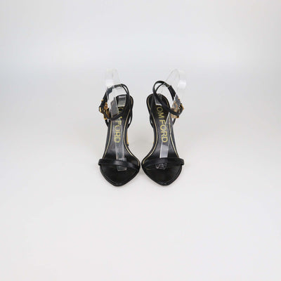 Tom Ford Black Leather Padlock Ankle Strap Sandals