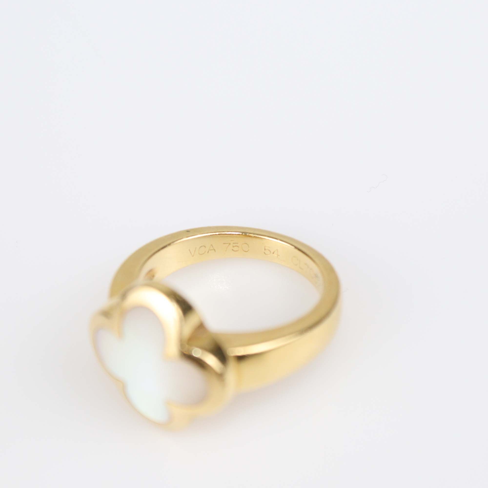 Van Cleef & Arpels 18K Yellow Gold Pure Alhambra Mother Of Pearl Ring Size 54