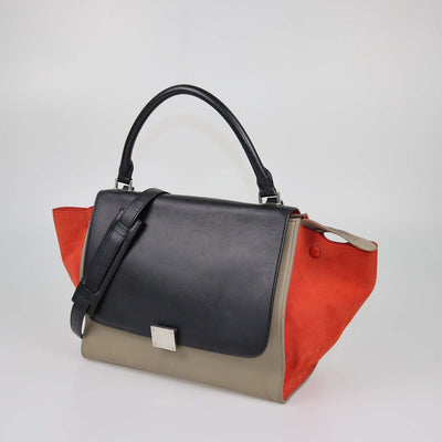 Celine Tricolor Leather and Suede Medium Trapeze Bag
