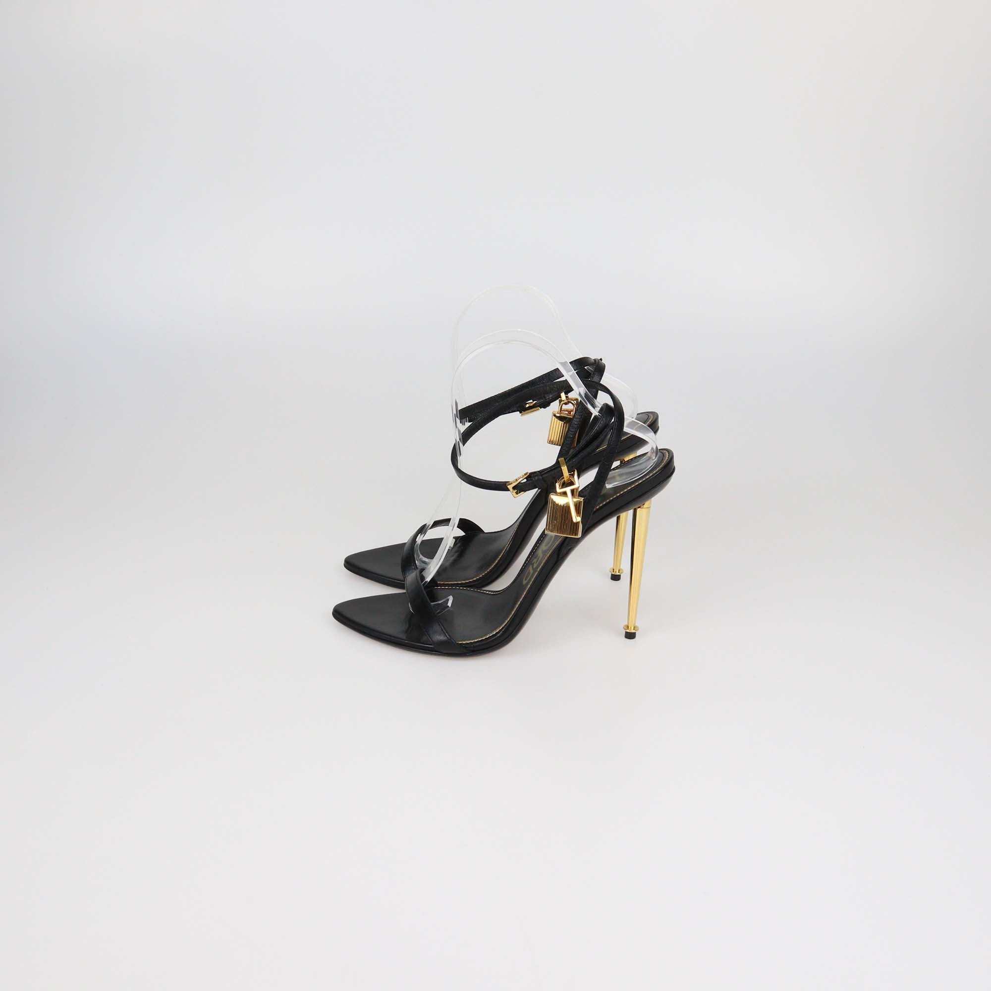 Tom Ford Black Leather Padlock Ankle Strap Sandals