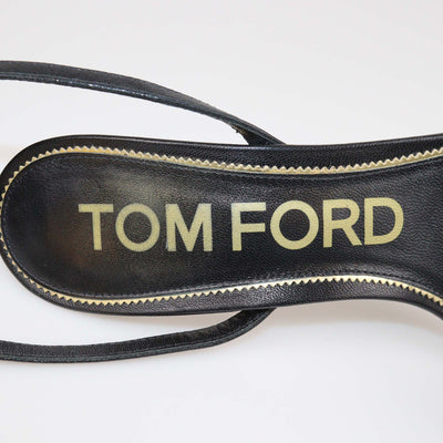 Tom Ford Black Leather Padlock Ankle Strap Sandals