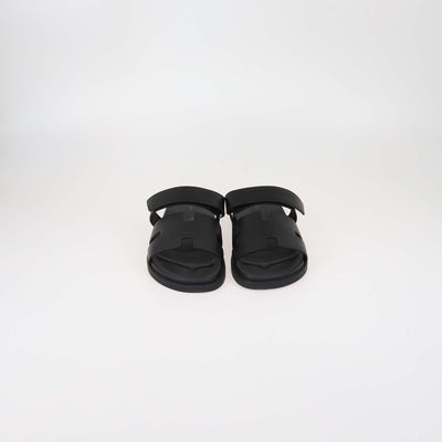 Hermes Black Leather Chypre Sandals