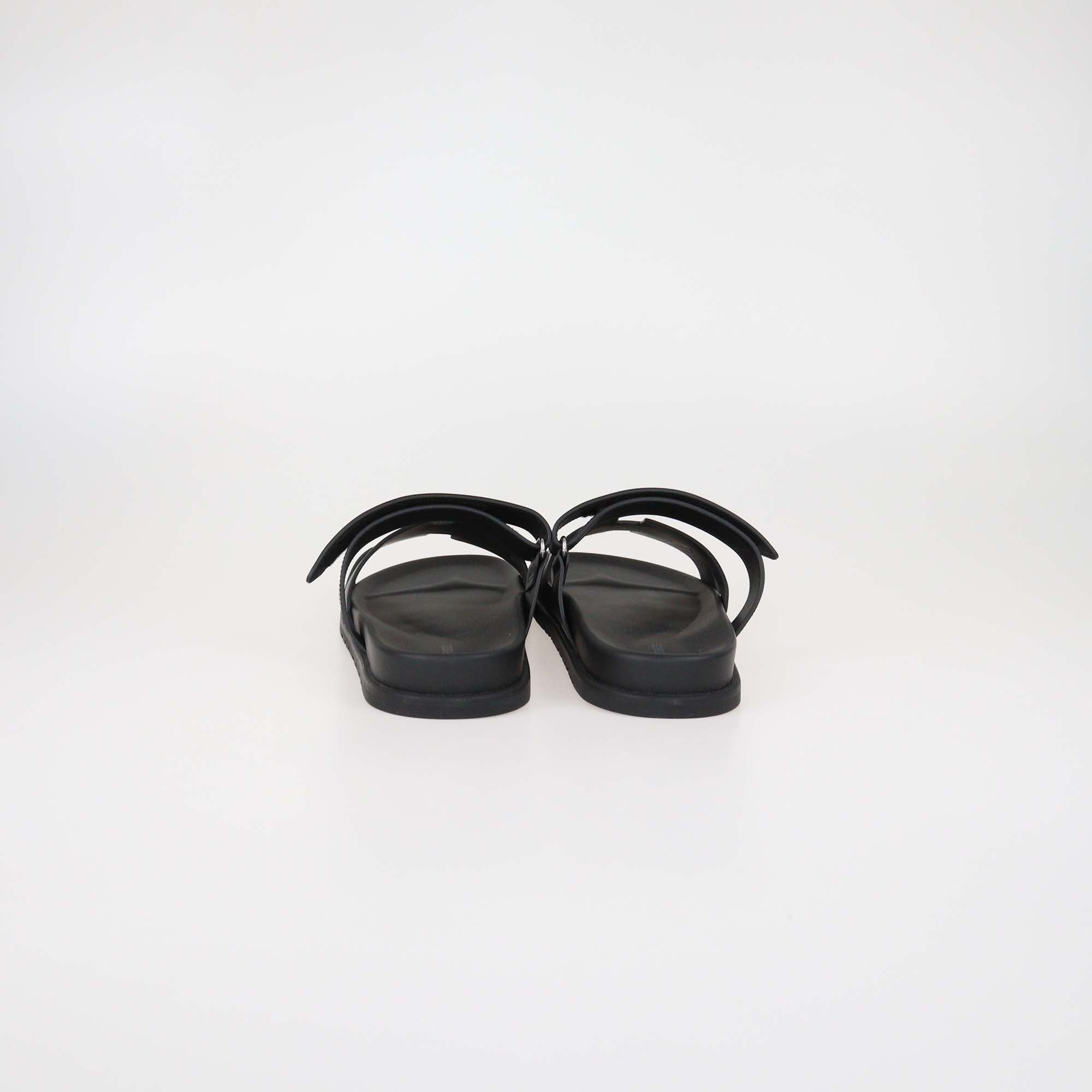 Hermes Black Leather Chypre Sandals