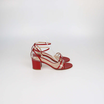 Gianvito Rossi Red/Clear PVC and Patent Leather Ankle Strap Sandals