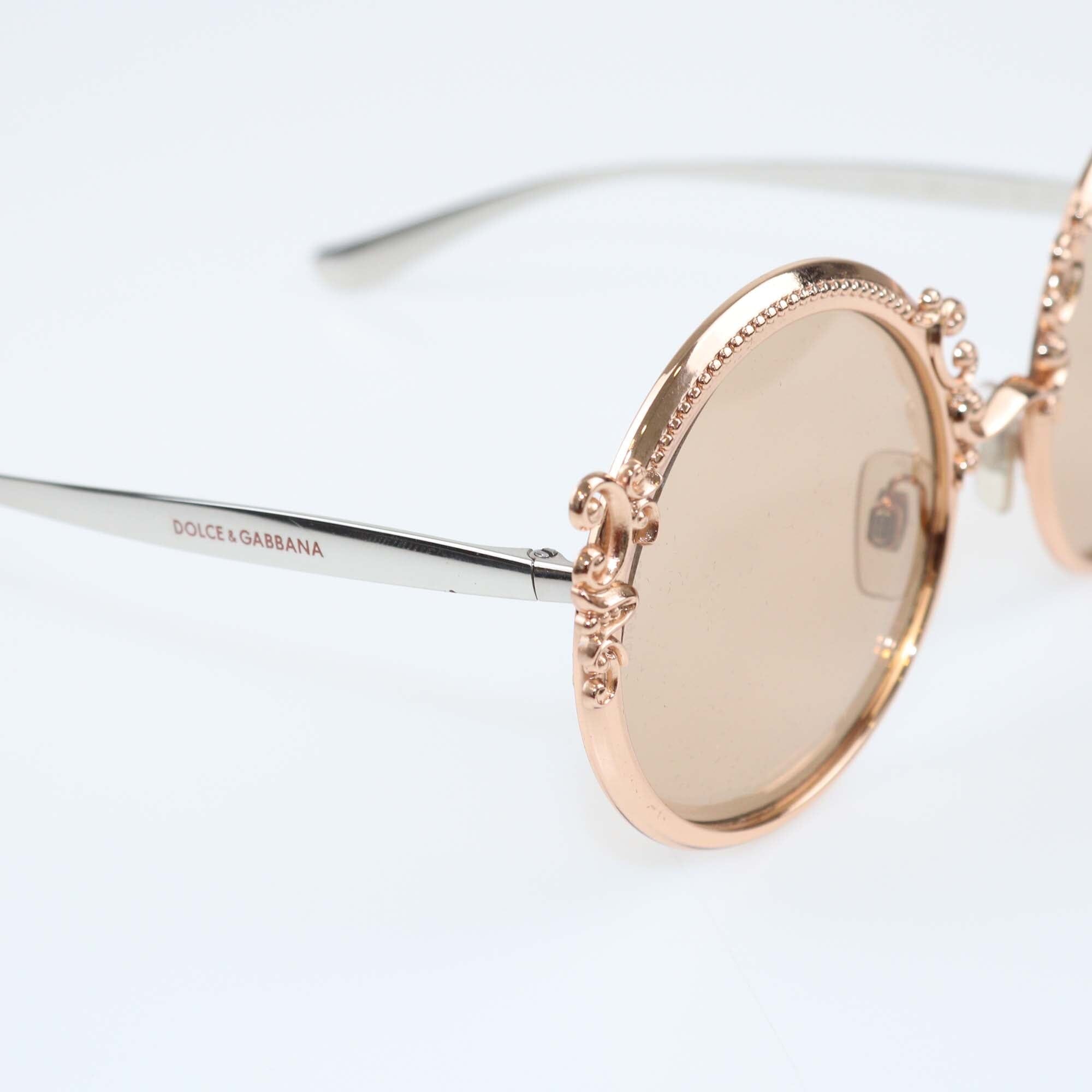 Dolce & Gabbana Rose Gold/Brown Round Sunglasses Womens Dolce & Gabbana 