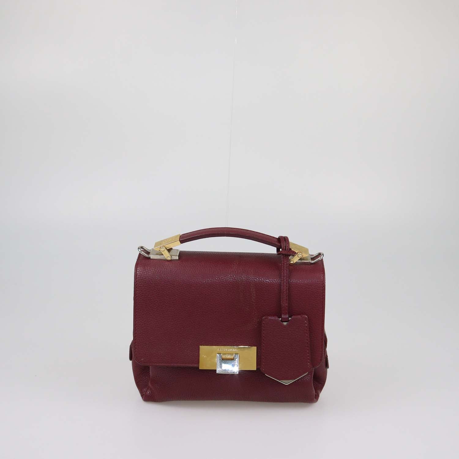 Balenciaga Burgundy Leather Mini Le Dix Top Handle Bag