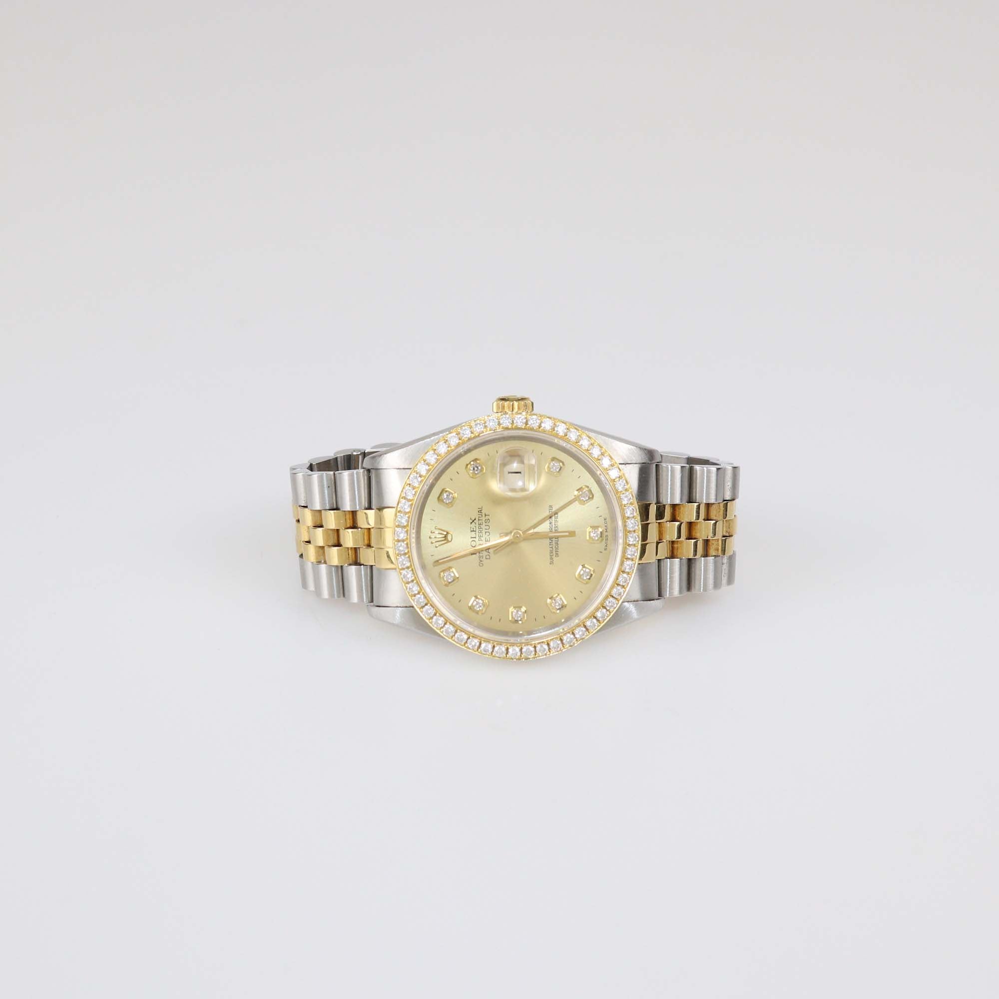 Rolex 18K Yellow Gold Stainless Steel Champagne Dial Diamond Datejust 36 mm Watch