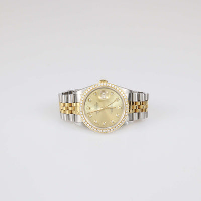 Rolex 18K Yellow Gold Stainless Steel Champagne Dial Diamond Datejust 36 mm Watch