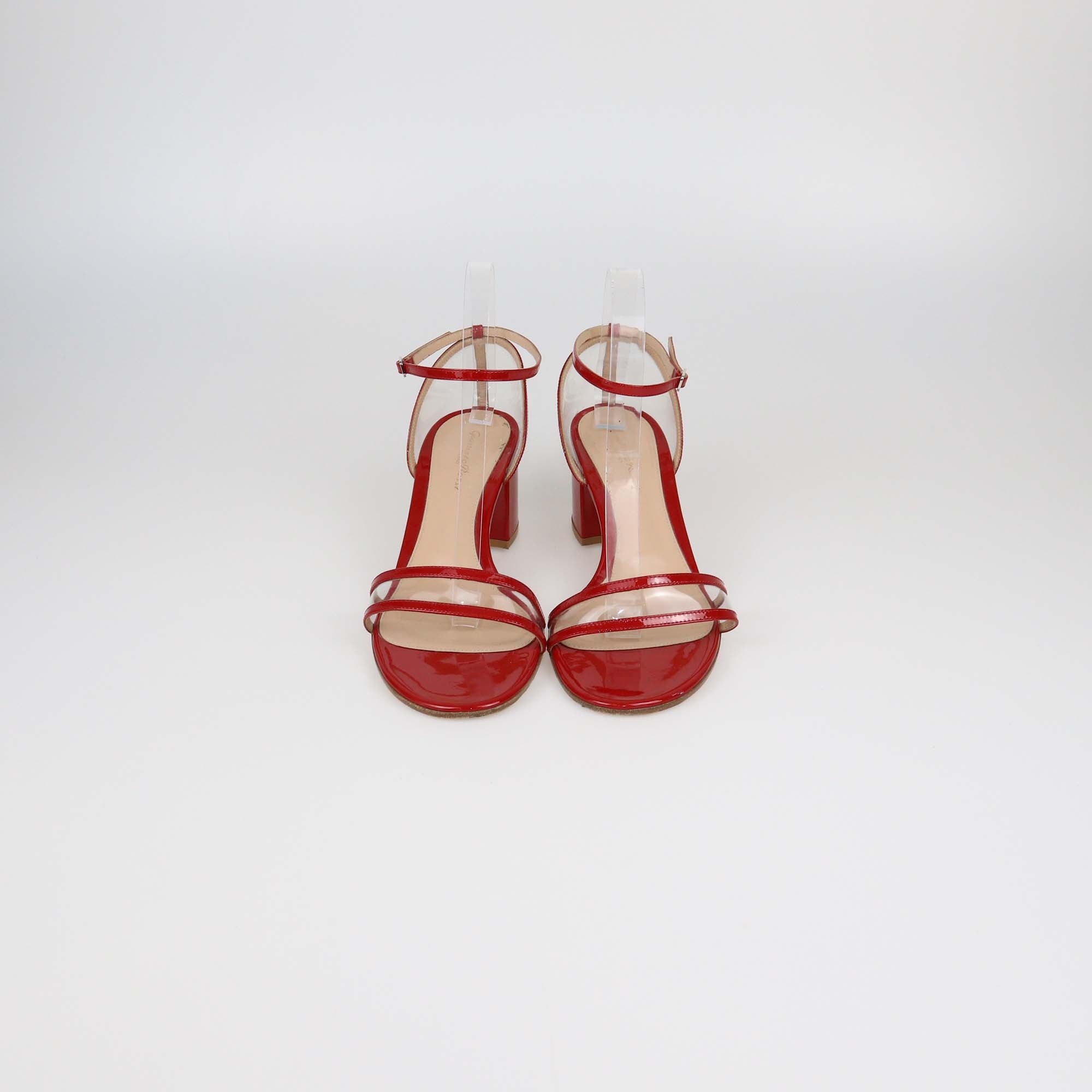 Gianvito Rossi Red/Clear PVC and Patent Leather Ankle Strap Sandals
