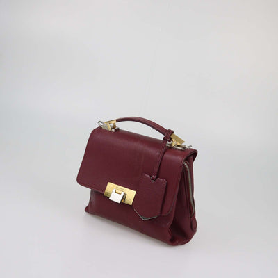 Balenciaga Burgundy Leather Mini Le Dix Top Handle Bag