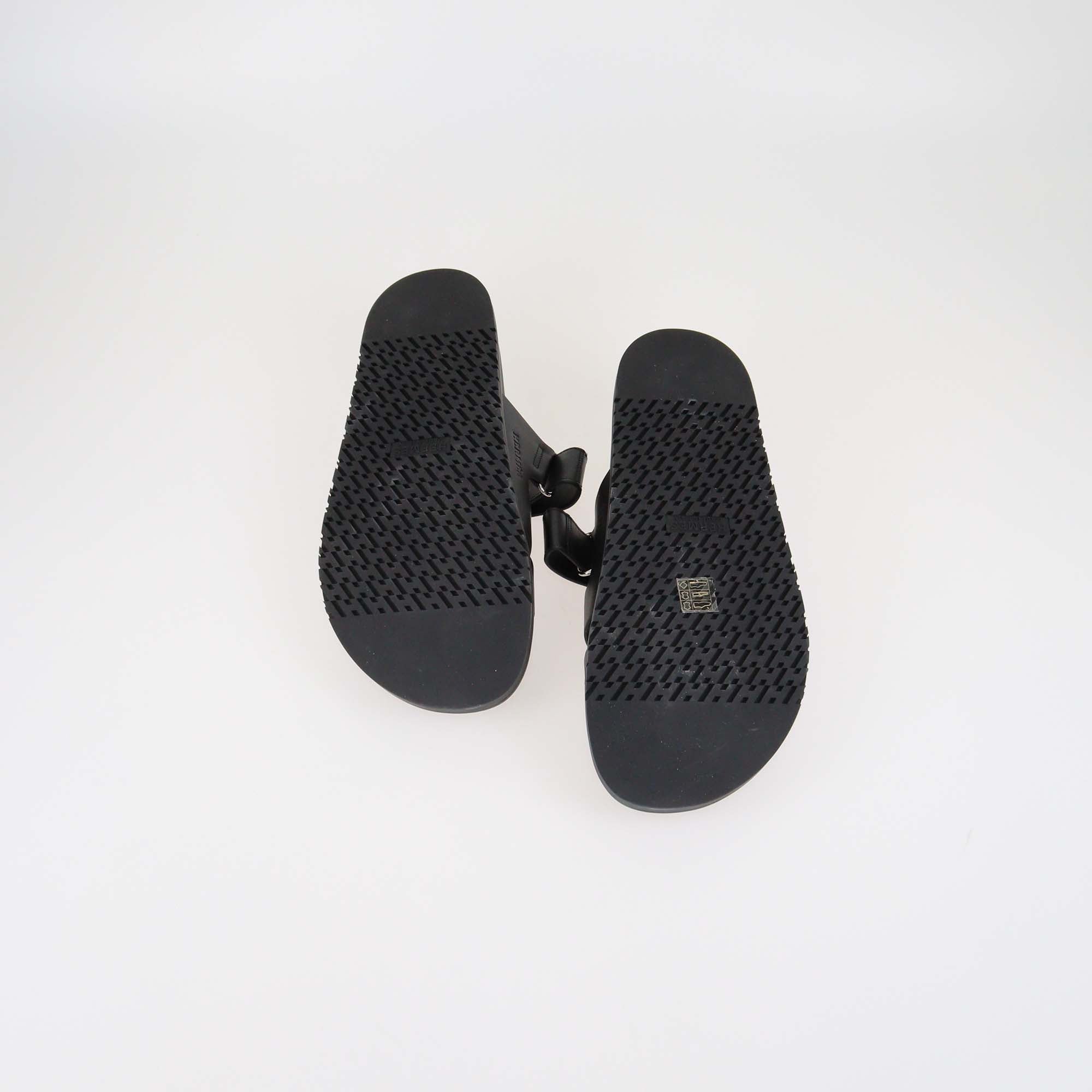 Hermes Black Leather Chypre Sandals