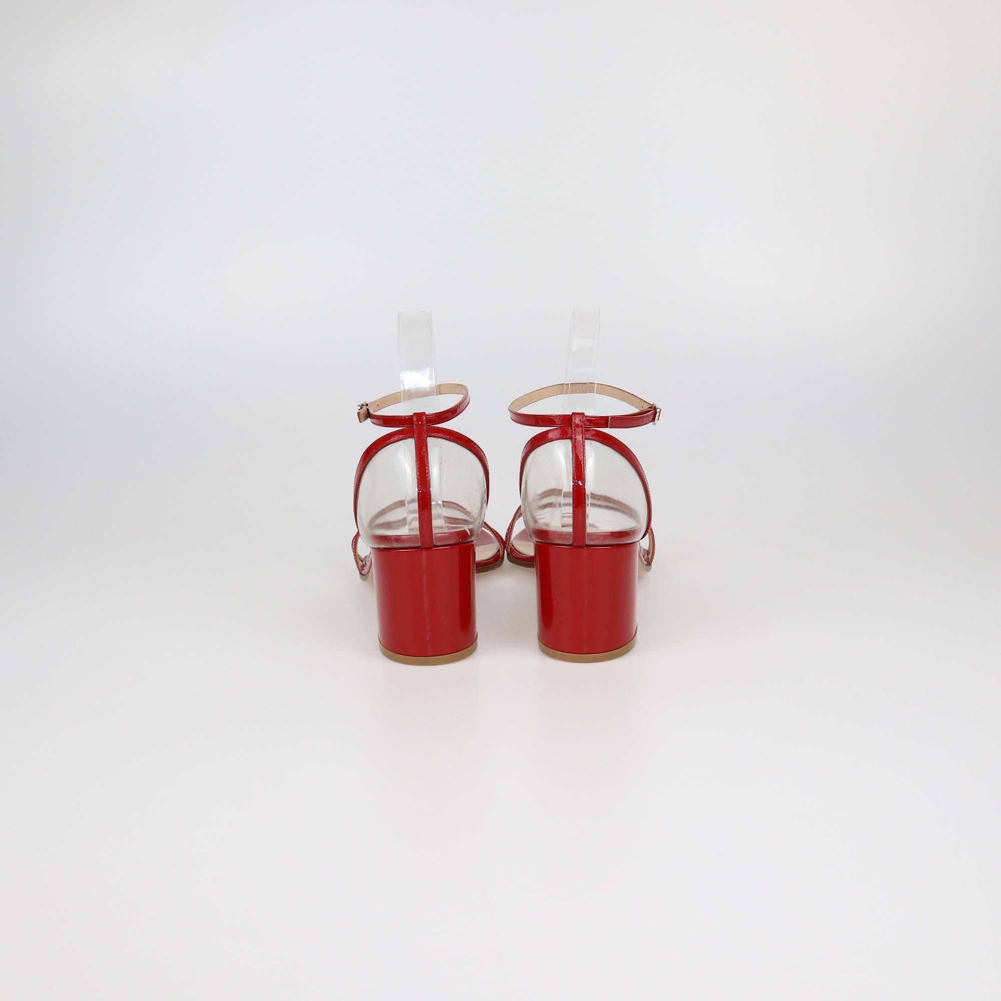 Gianvito Rossi Red/Clear PVC and Patent Leather Ankle Strap Sandals
