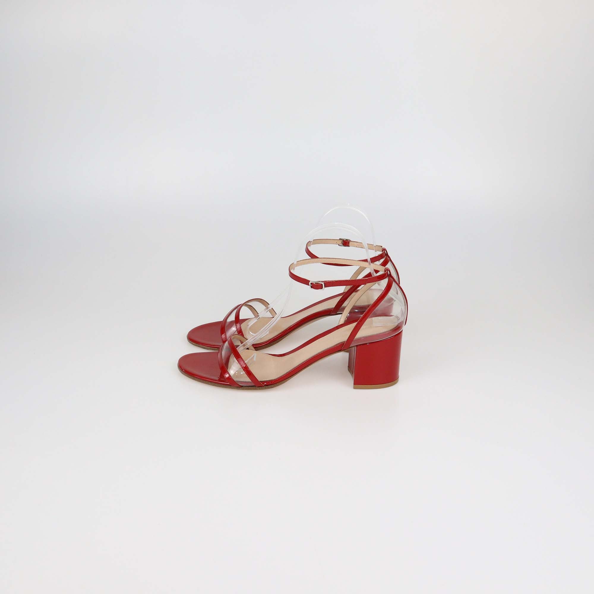 Gianvito Rossi Red/Clear PVC and Patent Leather Ankle Strap Sandals