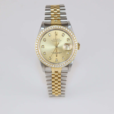 Rolex 18K Yellow Gold Stainless Steel Champagne Dial Diamond Datejust 36 mm Watch
