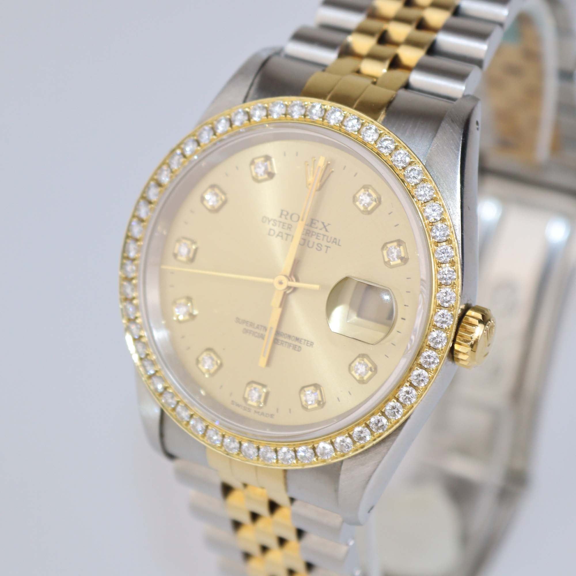 Rolex 18K Yellow Gold Stainless Steel Champagne Dial Diamond Datejust 36 mm Watch