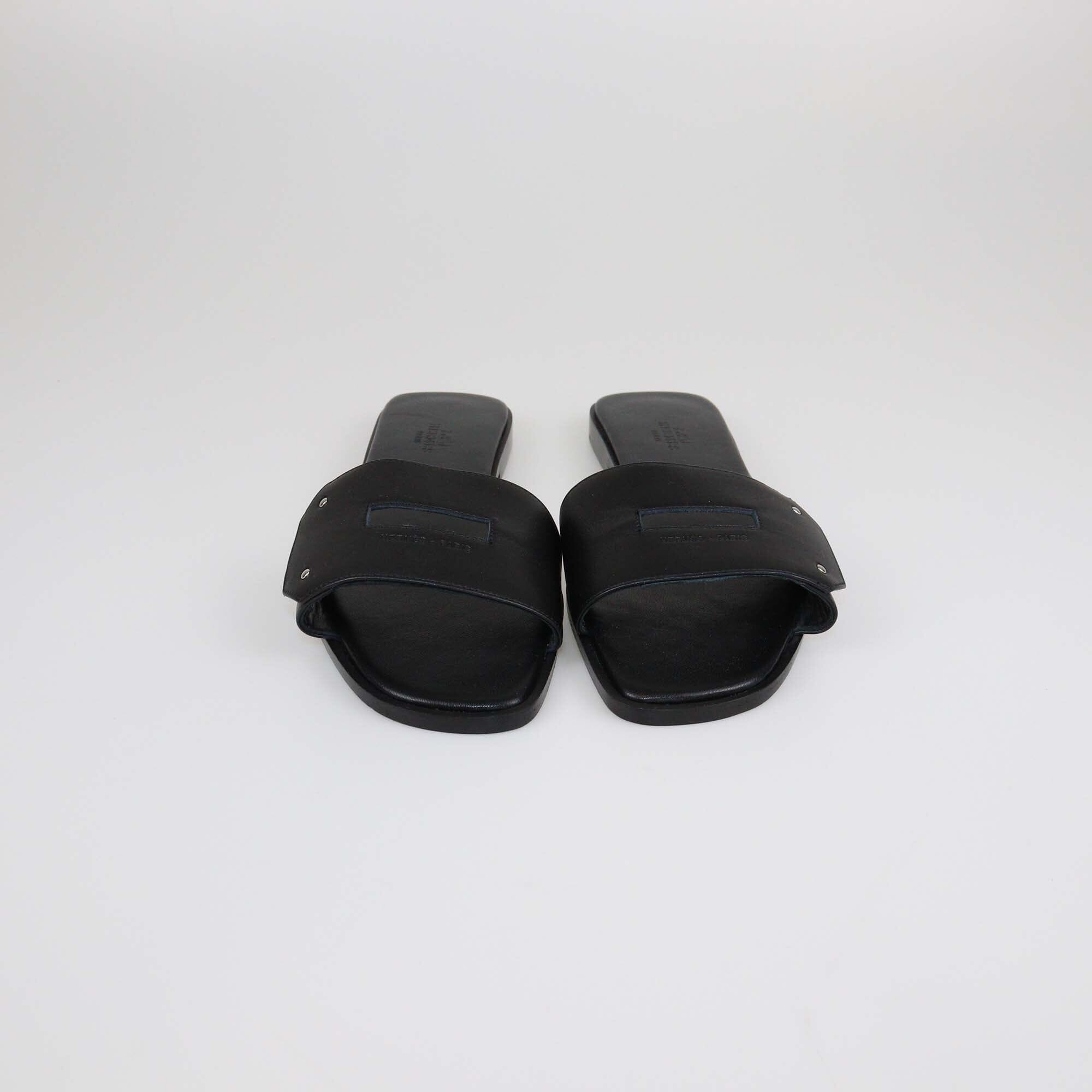 Hermes Black View Flat Slides Womens Hermes 