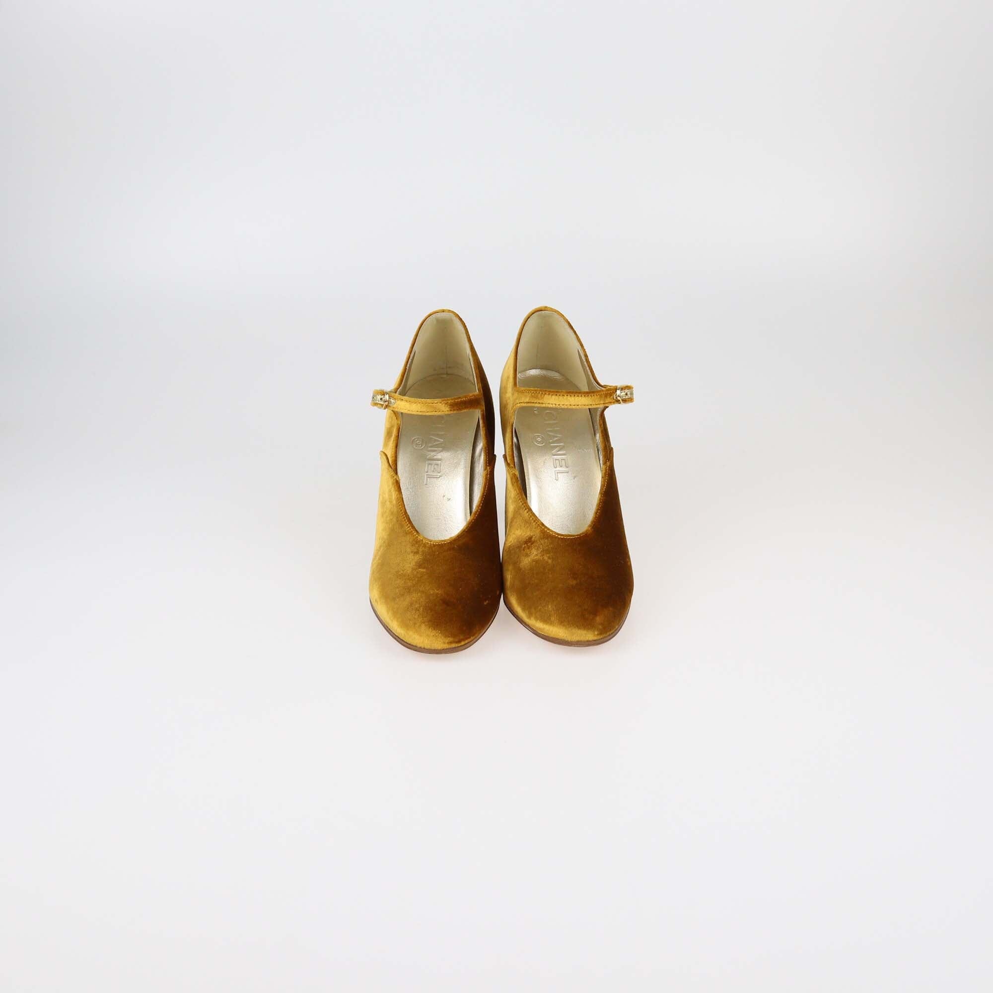 Chanel Gold Mary Jane Pumps Womens Chanel 