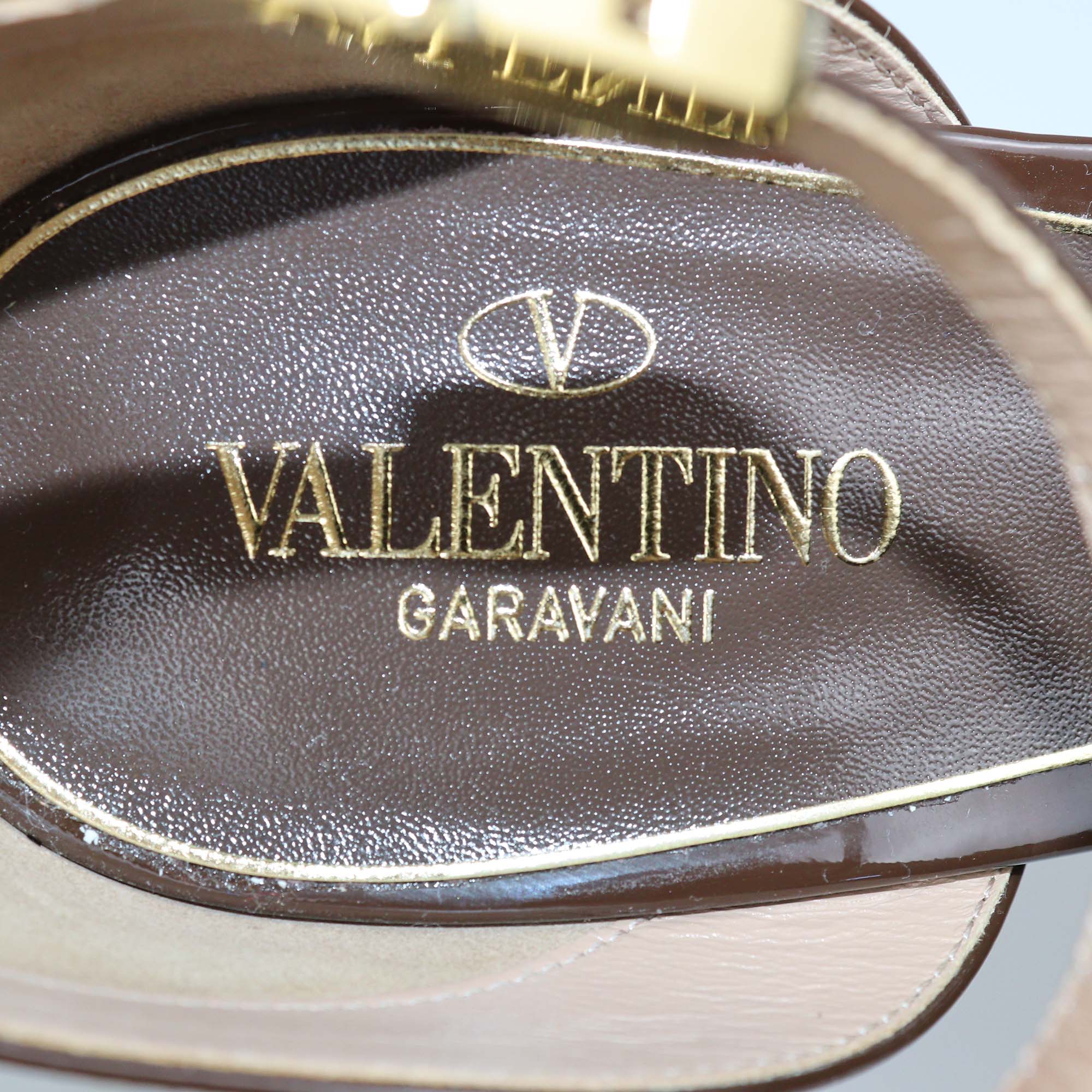 Valentino Brown Patent Leather Platform Ankle Strap Sandals