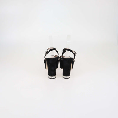 Miu Miu Black Suede Crystal Heeled Platform Ankle Strap Sandals