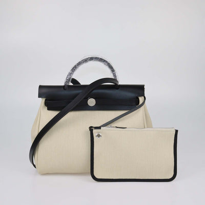 Hermes Black/Beige Canvas and Vache Hunter Leather Herbag Zip Retourne 31 Bag