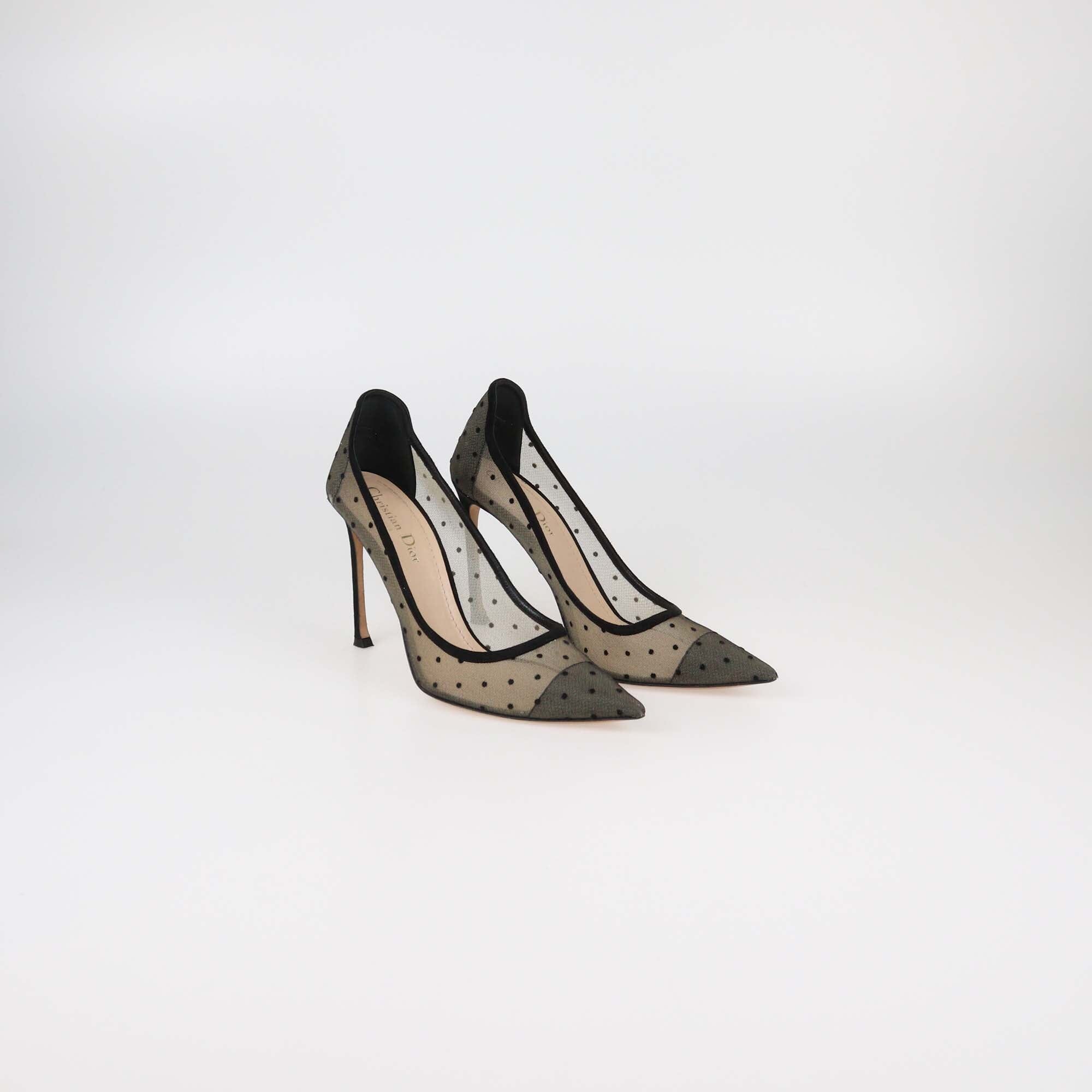Christian Dior Black Mesh Polka Dot D-Moi Pumps Womens Christian Dior 