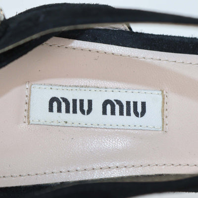 Miu Miu Black Suede Crystal Heeled Platform Ankle Strap Sandals