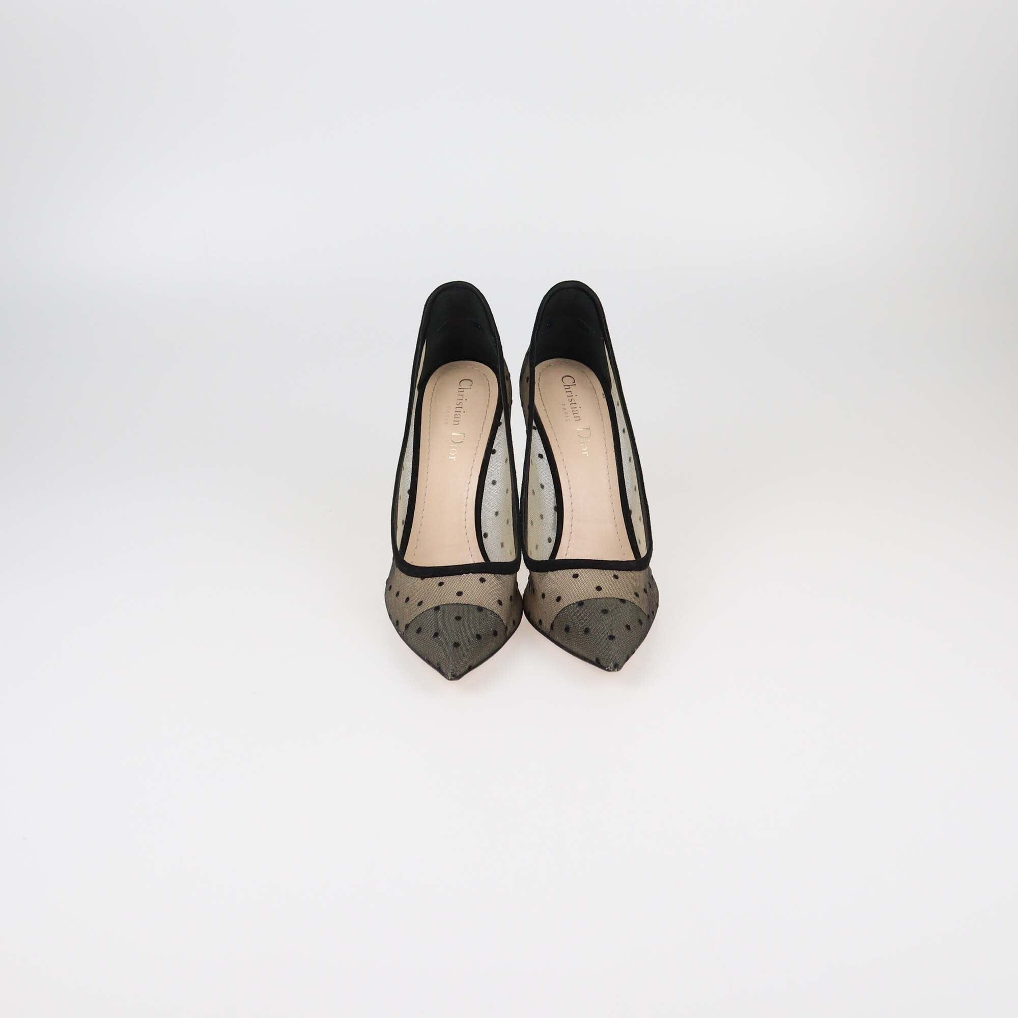 Christian Dior Black Mesh Polka Dot D-Moi Pumps Womens Christian Dior 