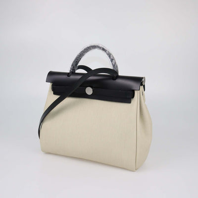 Hermes Black/Beige Canvas and Vache Hunter Leather Herbag Zip Retourne 31 Bag